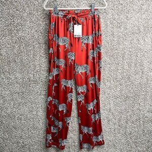 Noli Pants Women’s Small Orange, Black and White Zebra Print Long Lounge Pajama‎